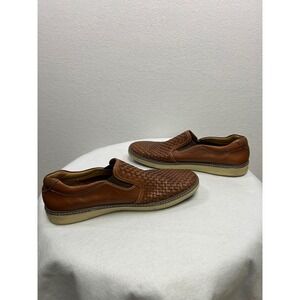J&M Mens Leather Woven Slip On Loafers Shoes Brown Size 11M K16